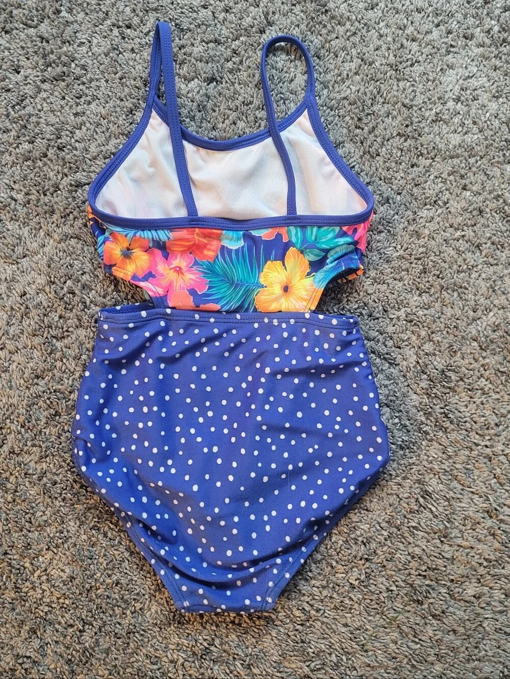 Cat & Jack Blue Floral & Polka Dot Cutout One-Piece Swimsuit Size 4/5T